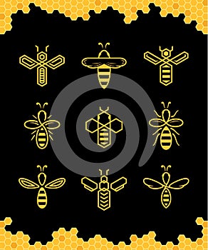 Vector abstract simple bee icons