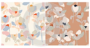 Vector abstract simple flower illustration seamless repeat pattern 2 color ways set