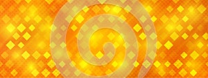 Vector Abstract Squares and Halftone Dots Texture in Blurry Orange and Yellow Gradient Background Banner
