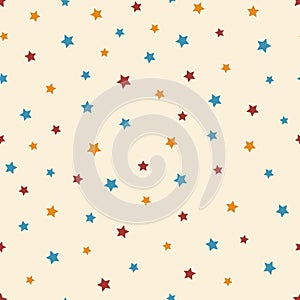 Vector abstract starry seamless pattern on the beige background.