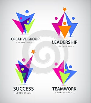 Vector abstract stylized family of 3, team lead icon, logo, sign .