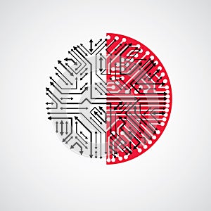 Vector abstract technology illustration with round black and red