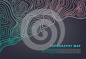 Vector abstract topography map banner. Topographic contour background. Topo grid.