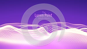 Vector abstract violet particle wave, points array, shallow depth of field. Futuristic illustration. Technology digital