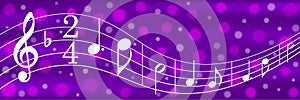 Vector Abstract White Music Notes in Purple Background Banner