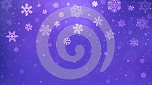 Vector Abstract Winter Holidays Purple Blue Gradient Background with Blurry Falling Snowflakes and Bokeh