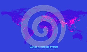 Vector abstract world population density map. Continents constructed from binary numbers. Global information network