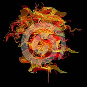 Vector abstraction cartoon portrait scary evil monster spirit of fire.