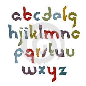 Vector acrylic alphabet letters set, hand-drawn colorful script, bright brushed small letters.