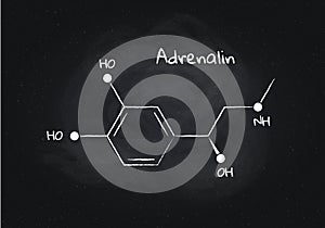 Vector adrenalin structure banner illustration. Hormone associated with adrenal response system and sport. White chalk lines