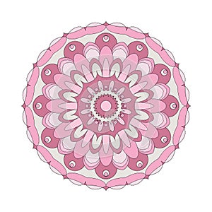 Vector adult coloring book circular pattern mandala flower colored old pink - floral background