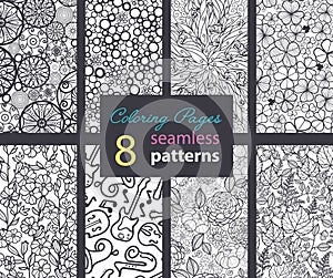 Vector Adult Coloring Book Textures Seamless Repeat Patterns 8 Set