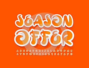 Vector advertising flyer Season Offer. Sticker style Alphabet