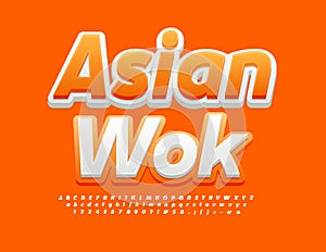 Vector advertising Poster Asian Wok. Modern bright Font. Creative 3D Alphabet Letters and Numbers