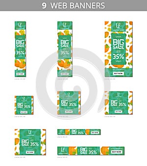 Vector advertising web banners with big sale and with pattern persimmon and flower