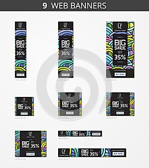 Vector advertising web banners with big sale and wave