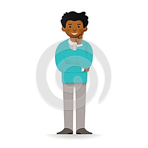 Vector afican man character in sweater standing in boring pose