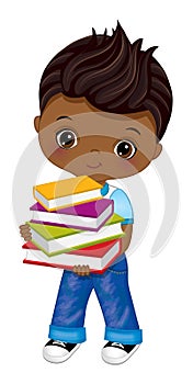 Vector African American School Boy with Books