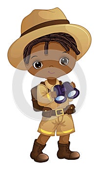 Vector African American Zoologist with Binocular and Rucksack