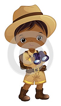 Vector African American Zoologist with Binocular and Rucksack