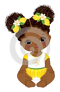 Vector Afro Baby Girl Wearing Yellow Ruffle Dress