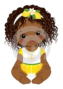 Vector Afro Baby Girl Wearing Yellow Ruffle Dress