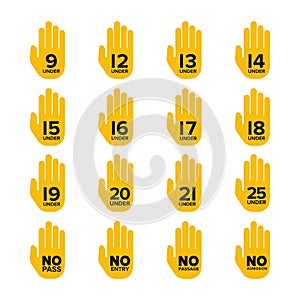 Vector age limitation and restriction signs set