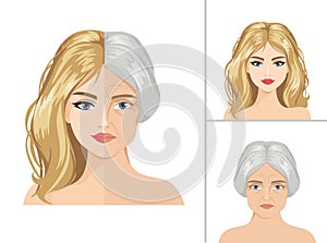 Vector aging process. Young girl and older woman