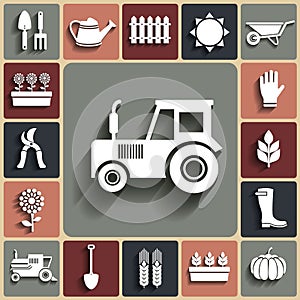 Vector agriculture and farm white icons set