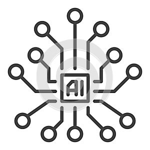 Vector AI Brain - Artificial Intelligence thin line icon or symbol