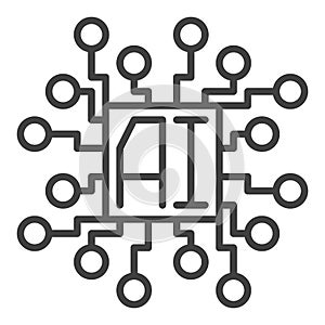 Vector AI Chip - Artificial Intelligence processor thin line icon or symbol