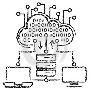 Vector AI cloud computing icon with servers connected to cloud data