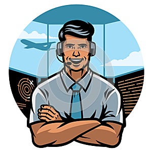 Air traffic controller worker smiling