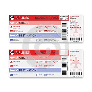 Vector airline boarding pass ticket isolated on white background.