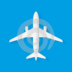 Vector Airplane on blue background, plane top view