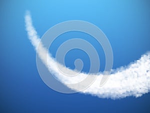 Vector airplane condensation trail. Smoke isolated on blue background