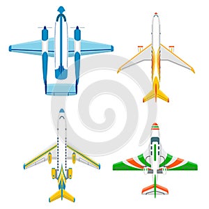 Vector airplane illustration plane top view and aircraft transportation travel way design journey airplane speed plane
