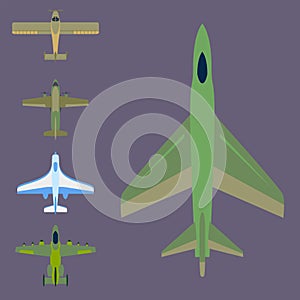 Vector airplane illustration top view and aircraft transportation