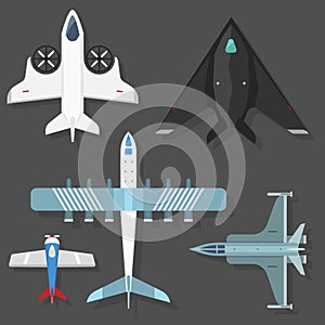 Vector airplane illustration top view and aircraft transportation