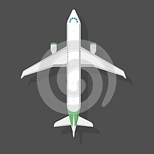 Vector airplane illustration top view and aircraft transportation travel way design journey object.
