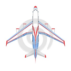 Vector airplane illustration top view and aircraft transportation travel way design journey speed aviation.
