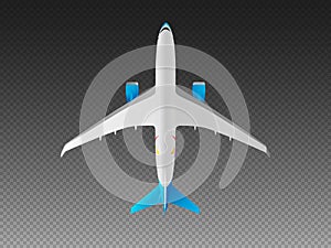 Vector airplane on a transparent background. Top view