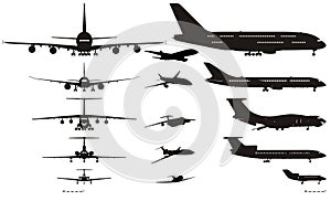 Vector airplanes silhouettes set