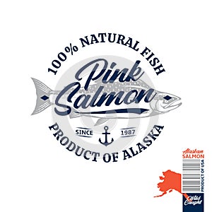 Vector alaskan pink salmon vintage logo