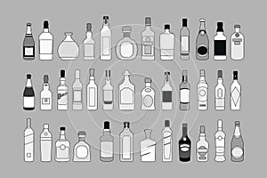 Vector Alcohol bottles line icons set. illustration drinks. Object for advertising and web