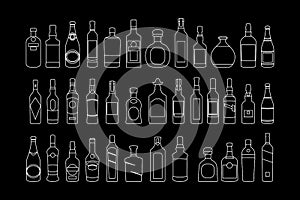 Vector Alcohol bottles line icons set. illustration drinks. Object for advertising and web art