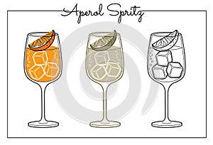 Vector alcohol drink line art illustration Aperol Spritz
