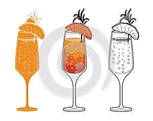 Vector alcohol drink line art illustration Bellini cocktail