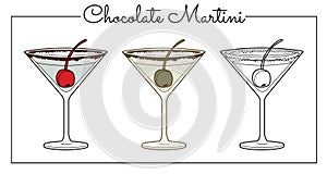 Vector alcohol drink line art illustration Chocolate Martini