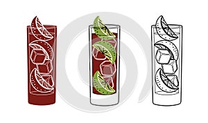 Vector alcohol drink line art illustration Cuba Libre cocktail